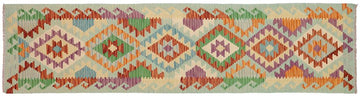 Flat Weave Kilim, Antique, Navaho, Vintage, Handmade, Geometric Kilim Blue Rust Hand-Woven Runner 100% Wool Area Rug 3 x 9